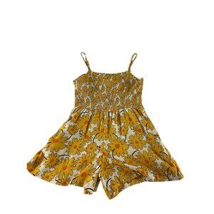 Angie Womens Yellow Floral Smocked Adjustable Strap Romper Sz M Wide Leg Summer